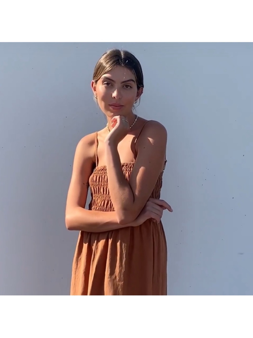 Rhythm Rust Brown Smocked Sundress